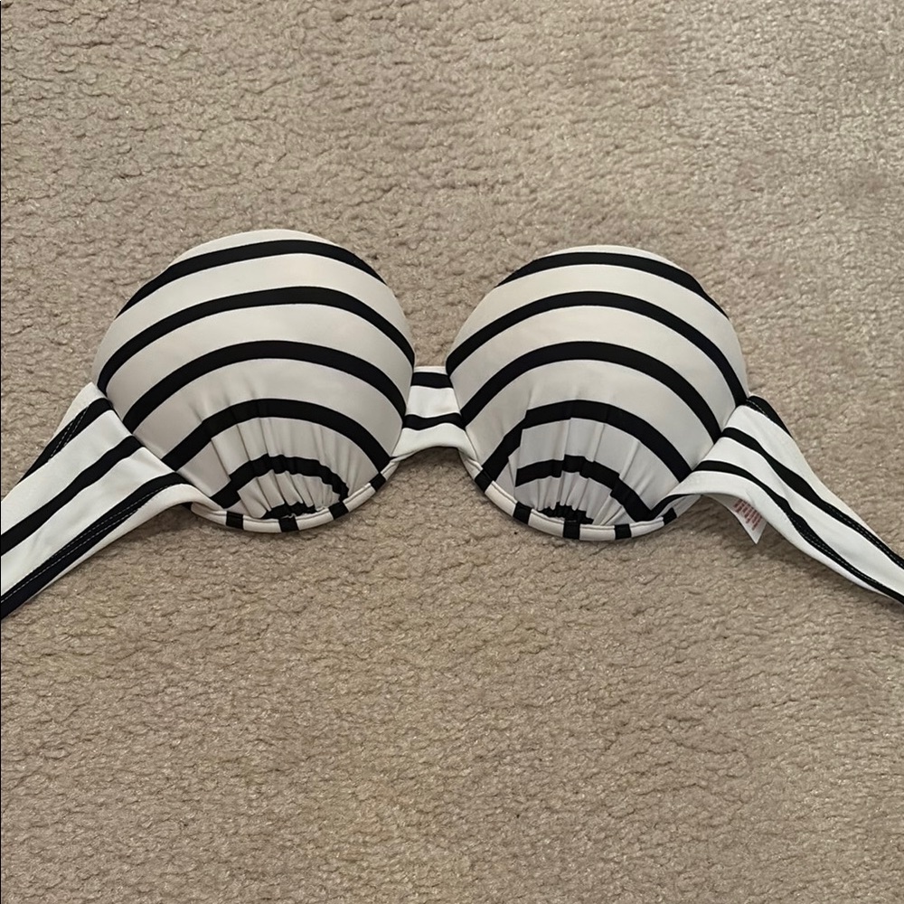 Xhilaration Black and White Striped Bikini Top